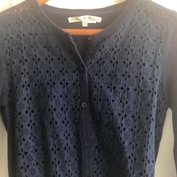 Uttam Boutique 0/2 Navy Blue Eyelet Cardigan - Picture 3 of 3